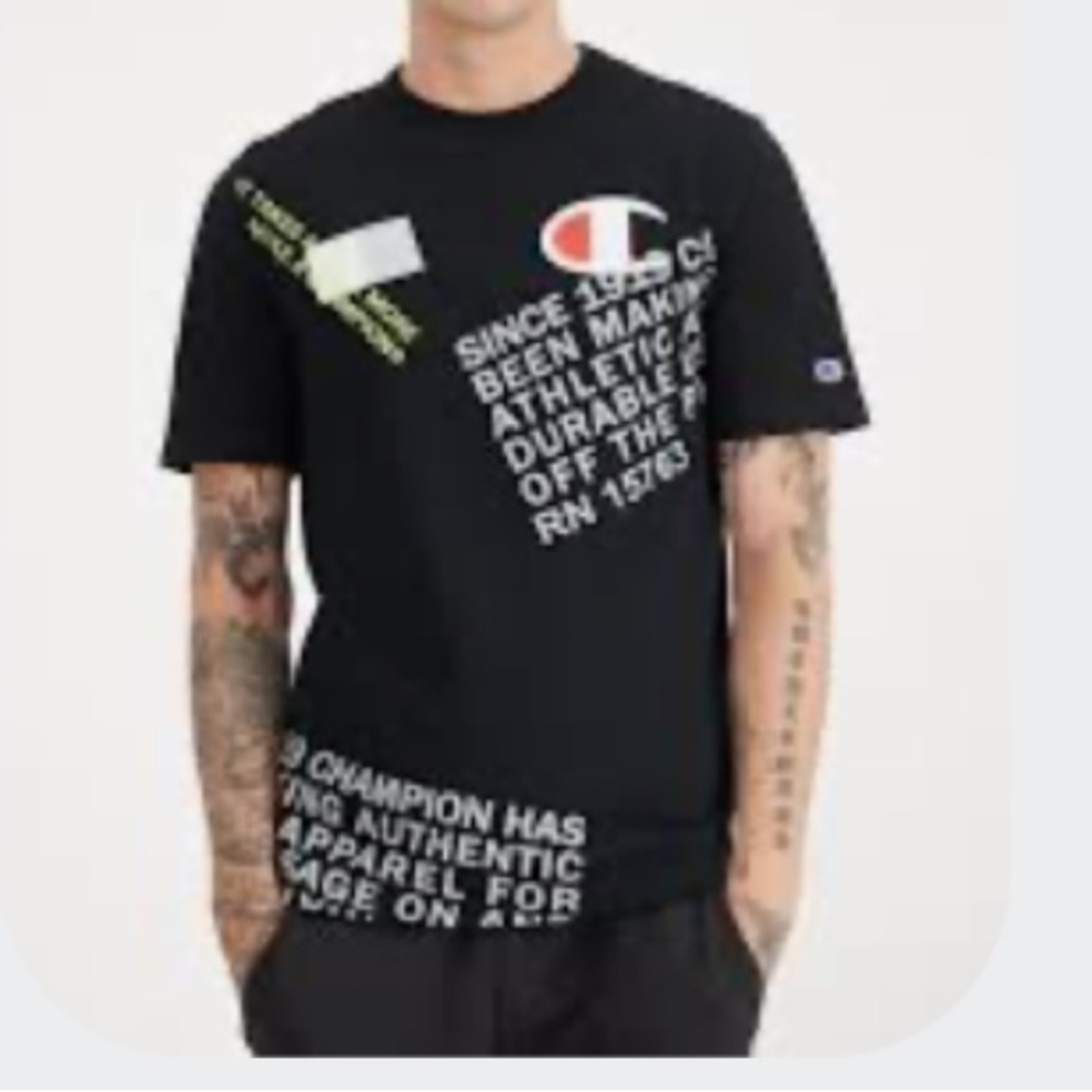 Champion Black Graphic Short Sleeve Tee with White & Red Logo